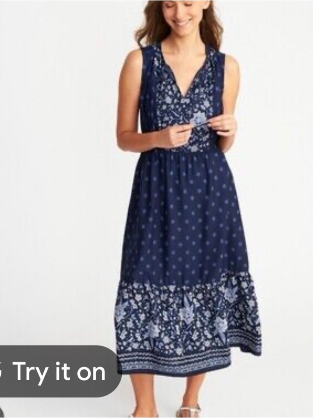Old Navy Floral Tiered Sleeveless Maxi Dress, Navy Blue